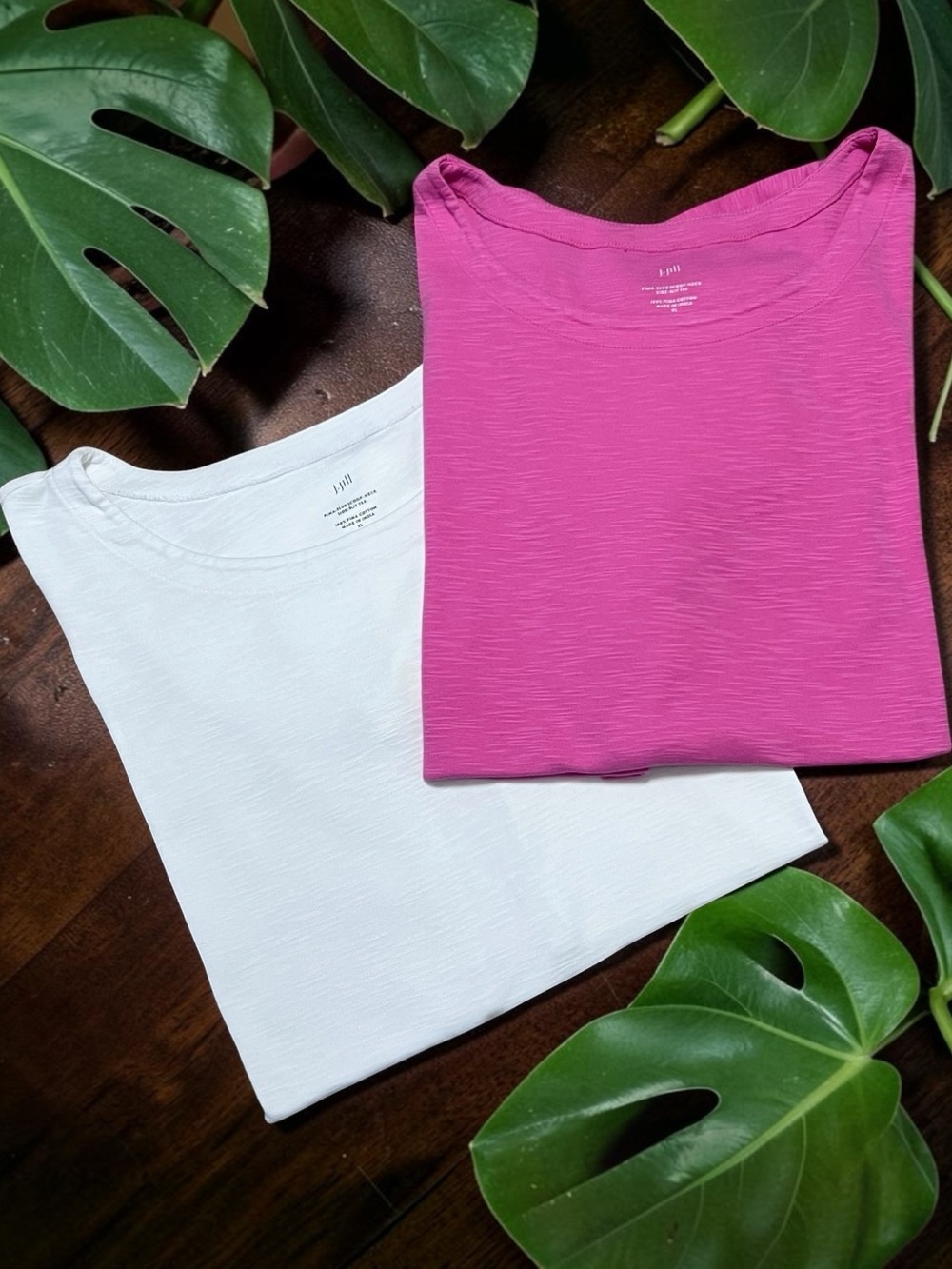 J Jill Pima Slub Scoop Neck Tees XL Lot of 2 Side-Slit Capsule Minimalist Tshirt